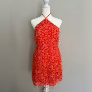 Orange and pink floral cocktail dress